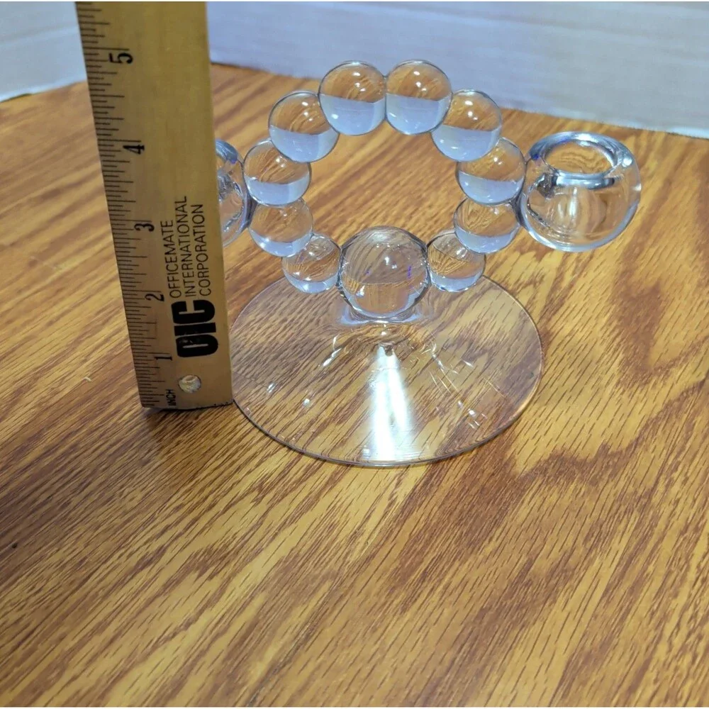 (2) Vintage Clear Glass Bubble Hoop Candlestick Holder/ Pipe Stand Pair